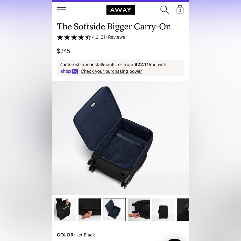 Away Jet Black Softside Carry-On Luggage - Picture 5 of 16